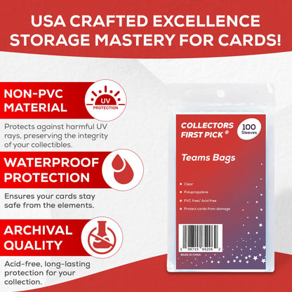 500 (5 Pack) Team Bags (6 1/4 x 3 5/8) Resealable Sleeves Premium Penny Sleeves for Trading Cards - Protect Your Gaming Cards and Sports Cards - Fits Top Loaders, Semi Rigids, and Magnetics